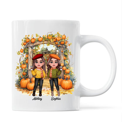 Fall Season Besties Sisters Pumpkin Patch Gate Personalized Mug