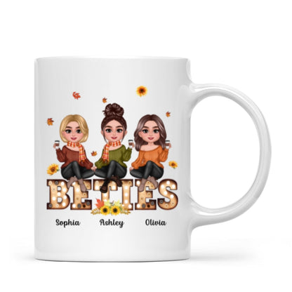 Fall Season Besties Sisters Sitting On Text Marquee Light Personalized Mug