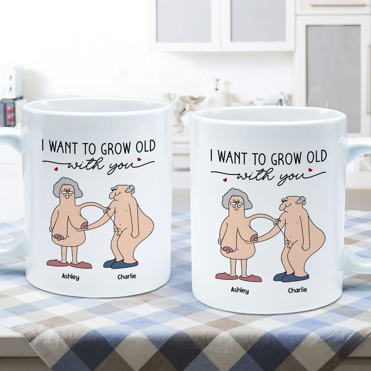 Want To Grow Old With You Funny Old Couple Anniversary Keepsake Gift Personalized Mug