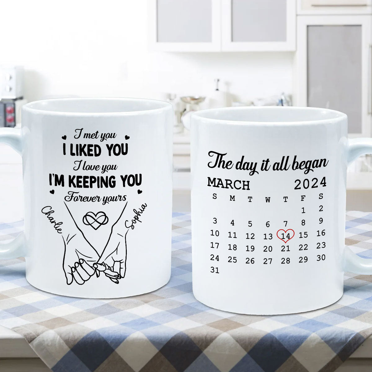 Couple Hand in Hand Gift Anniversary Calendar Keepsake Wedding Gift Personalized Mug