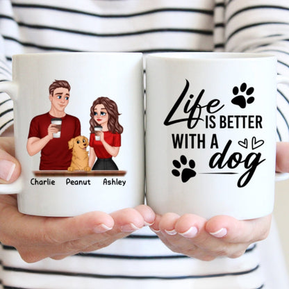 Cartoon Couple You Me & The Dog Personalized Mug