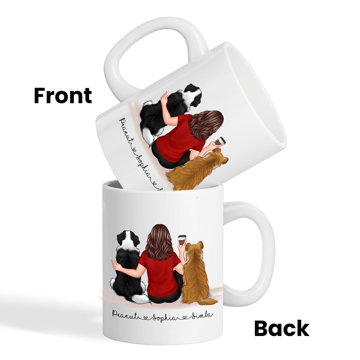 Pet Owner Portrait, Custom Dog Mom Cup Back View Woman & Dogs Personalized Mug Mother's Day Gift For Her