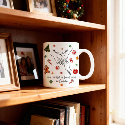 Brothers And Sisters Hands Line Art - Personalized Mug - Christmas Gift For Brother, For Sister