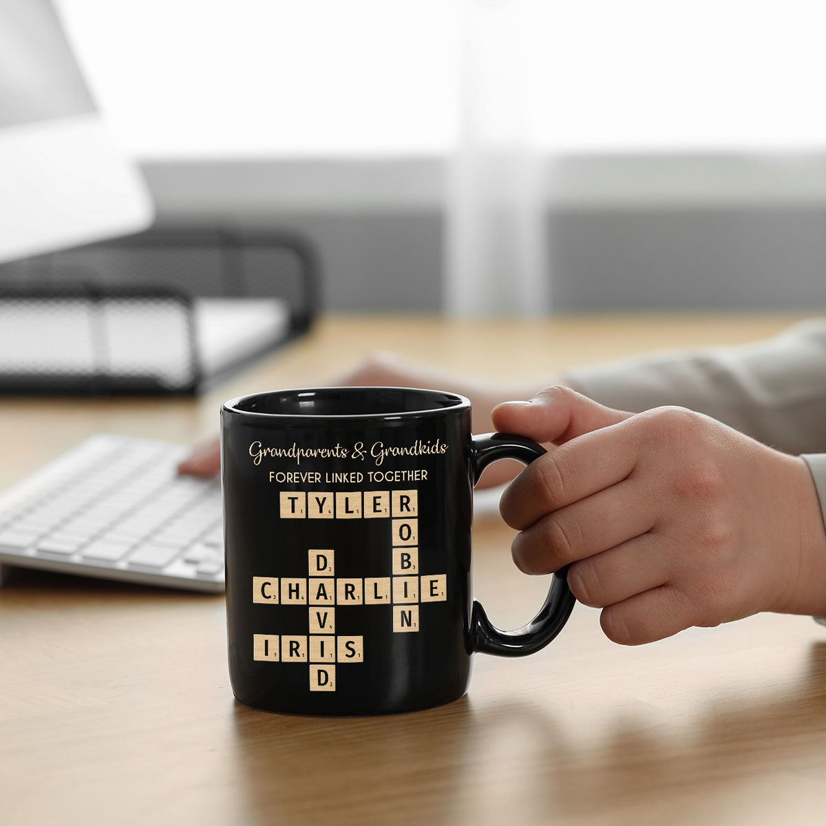 Grandparents & Grandkids Forever Linked Together Crossword Puzzle Personalized Mug, Gift For Large Family, Parent, Grandparents, Siblings, Brothers, Sisters