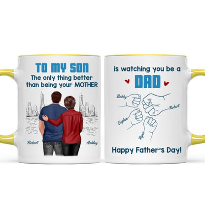 From Mom Dad To Son Watching You Be A Dad Blue Tone - Personalized Mug - Gift For Son