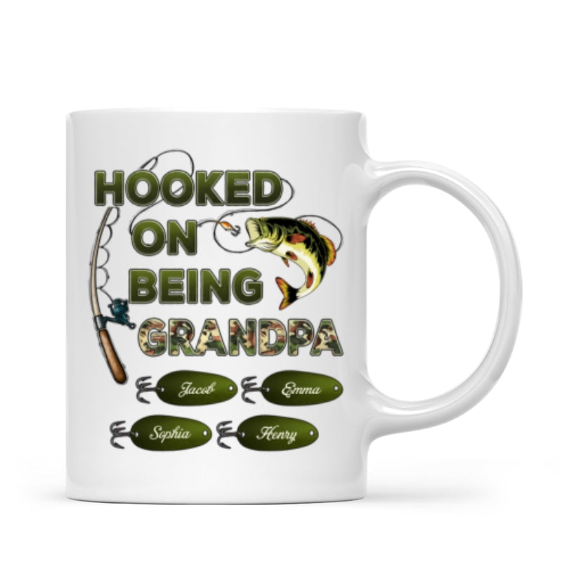 Hooked On Being Grandpa Fishing Camouflage Personalized Mug