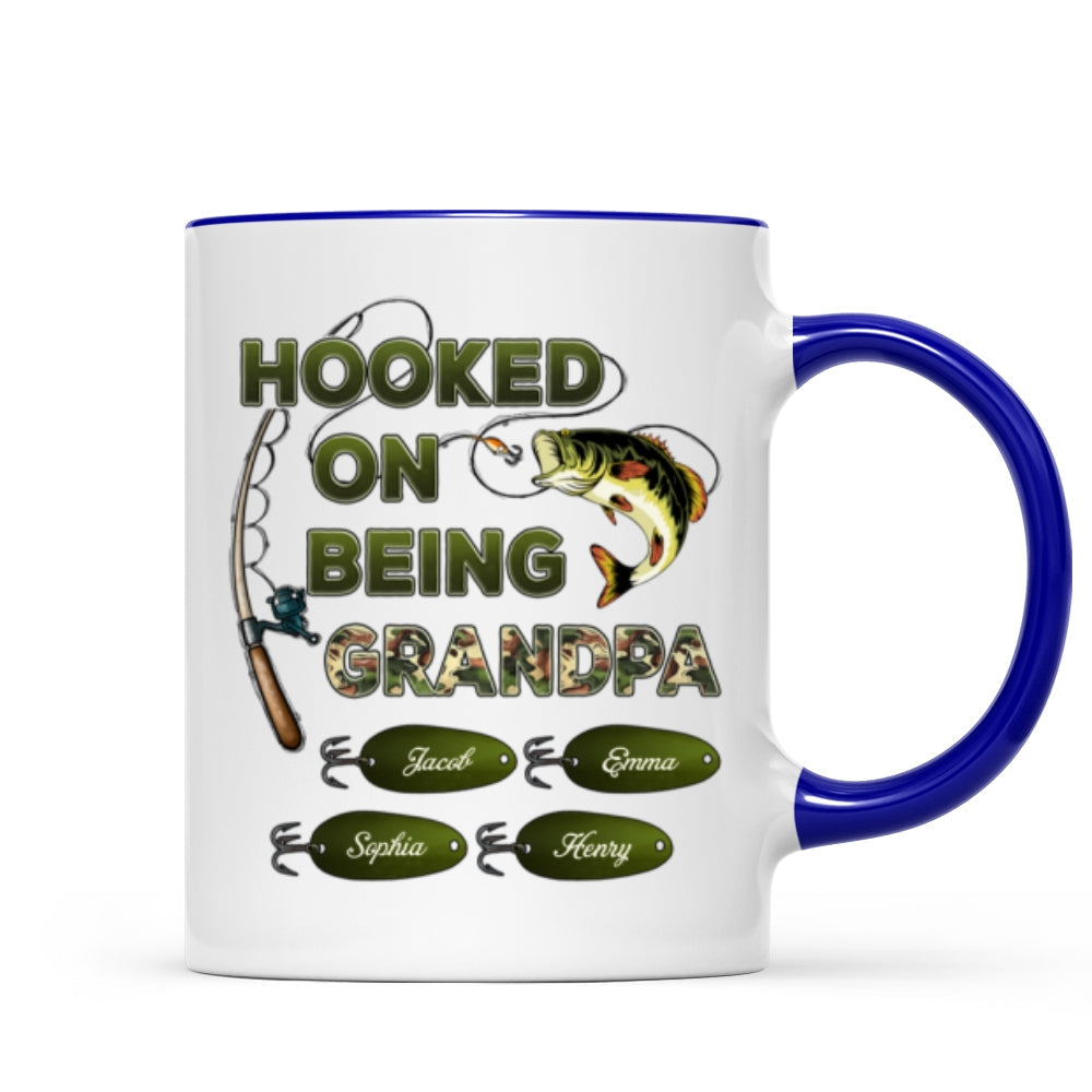 Hooked On Being Grandpa Fishing Camouflage Personalized Mug