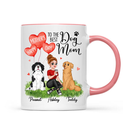 Happy Mother's Day Dog Mom Pretty Cartoon Woman Sitting Dogs Hearts Personalized Mug