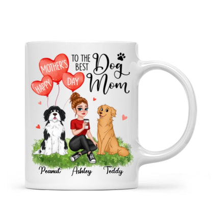 Happy Mother's Day Dog Mom Pretty Cartoon Woman Sitting Dogs Hearts Personalized Mug