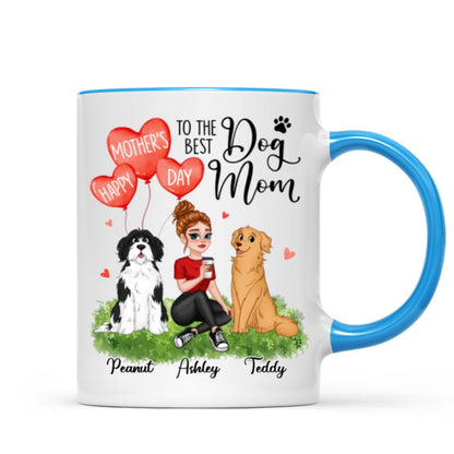 Happy Mother's Day Dog Mom Pretty Cartoon Woman Sitting Dogs Hearts Personalized Mug