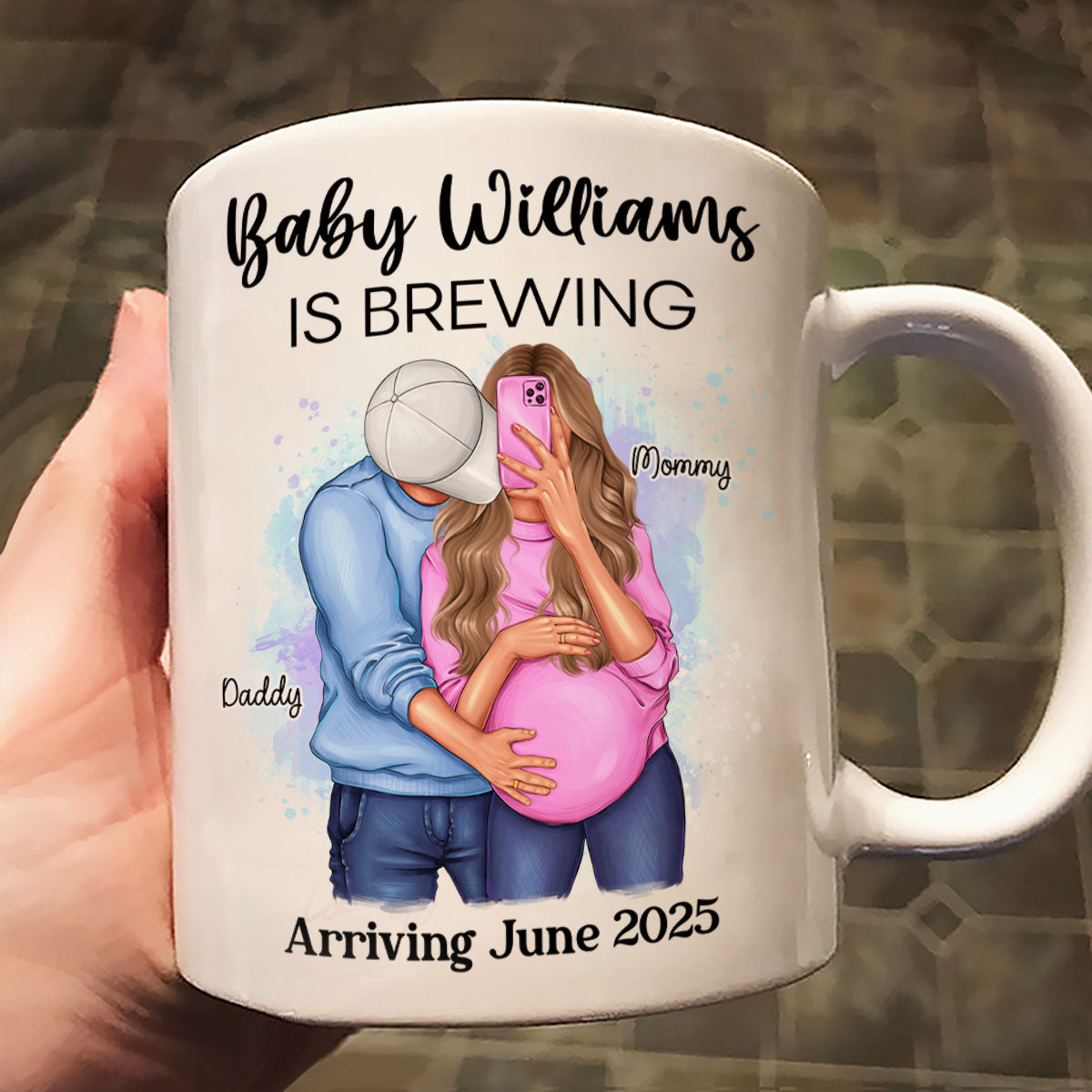 Baby Is Brewing Pregnancy Hugging Couple Personalized Mug Expecting Mom Gift, Expecting Parents Gift, Gift