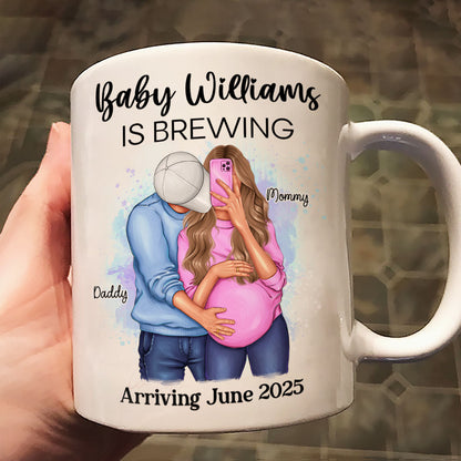 Baby Is Brewing Pregnancy Hugging Couple Personalized Mug Expecting Mom Gift, Expecting Parents Gift, Gift