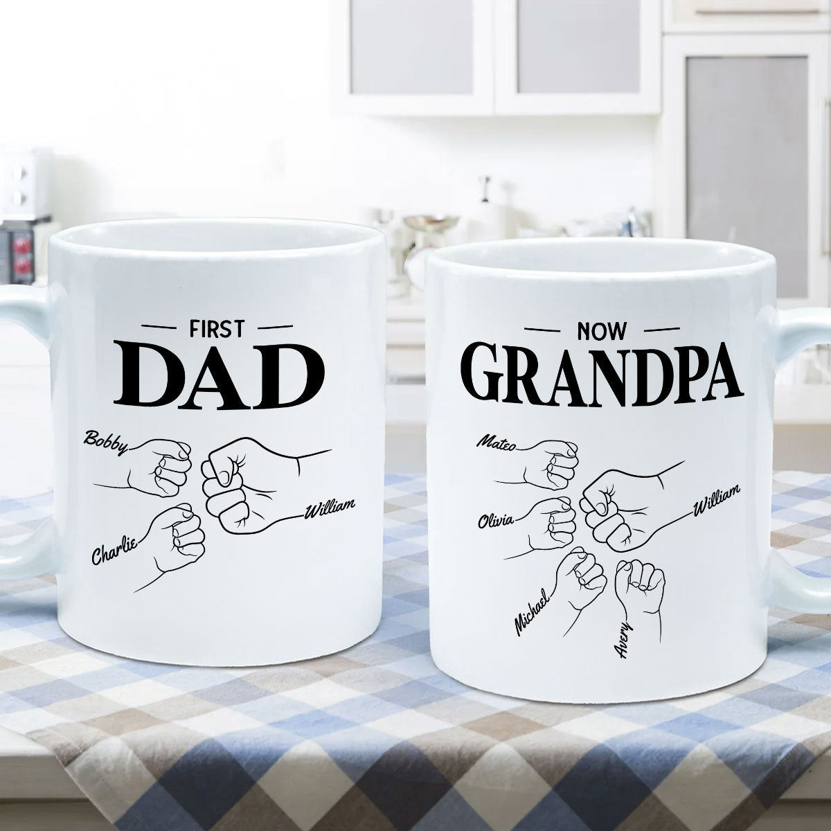 First Dad Now Grandpa Fist Bump Outline Father's Day Gift Personalized Mug