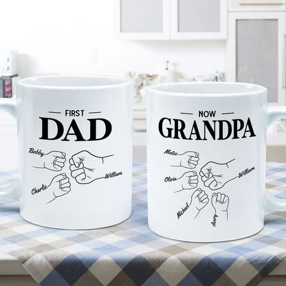 First Dad Now Grandpa Fist Bump Outline Father's Day Gift Personalized Mug