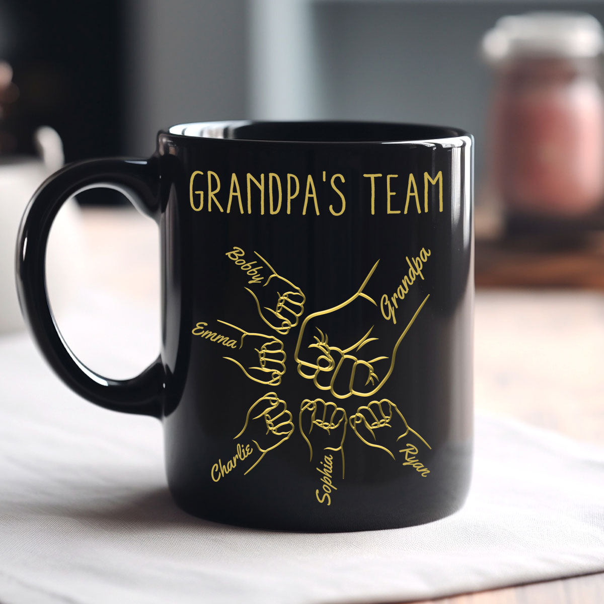 Best Dad Papa Grandpa Fist Bump Outline Metal Personalized Mug, Unique Father's Day Gift for Dad for Husband