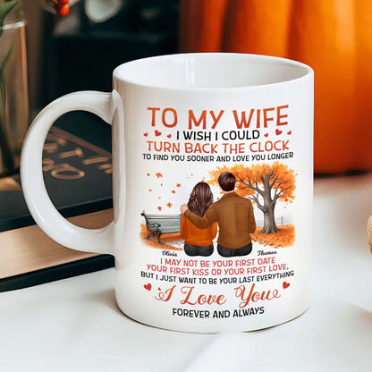 To My Wife Husband Fall Season Couple Sitting Back View Personalized Mug