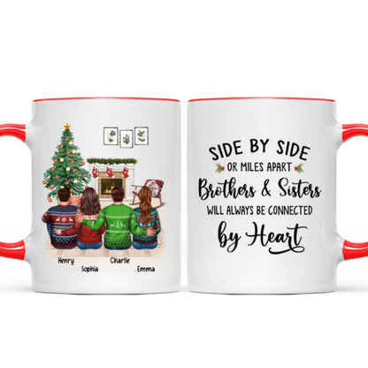 Christmas Side By Side Or Miles Apart Sisters Brothers Siblings Besties Personalized Mug