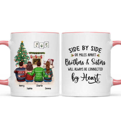 Christmas Side By Side Or Miles Apart Sisters Brothers Siblings Besties Personalized Mug