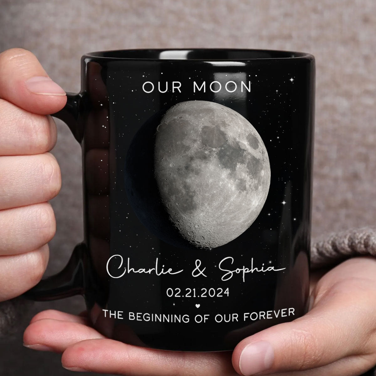 Our Moon Couple Gift Moon Phase Art Anniversary Gift For Him, Gift For Her Wedding Gift Personalized Mug
