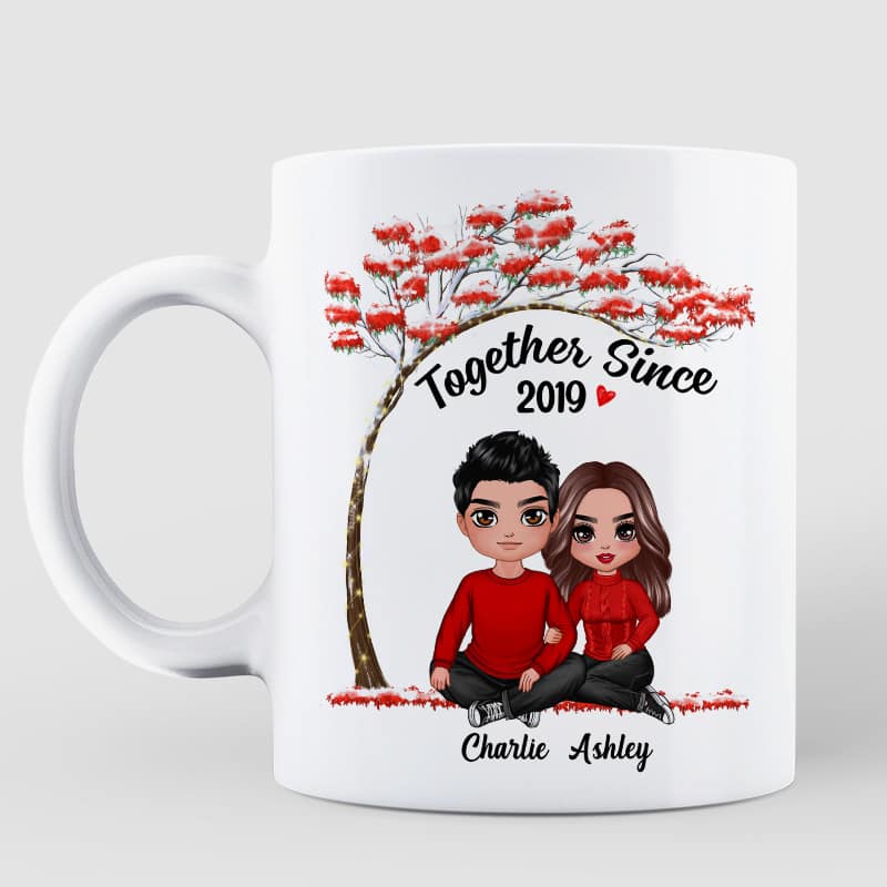 Embracing Couple Under Red Tree Gift For Him For Her Personalized Mug