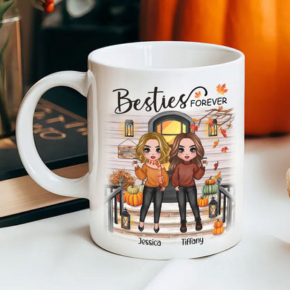 Fall Season Standing Best Friends Sisters Front Porch Personalized Mug