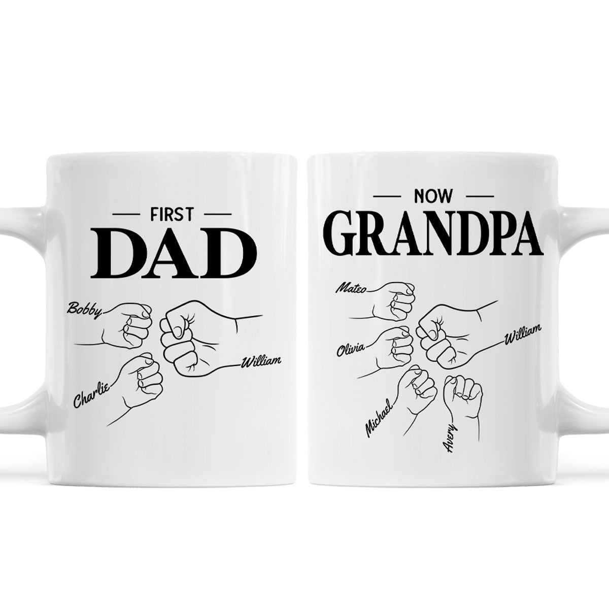 First Dad Now Grandpa Fist Bump Outline Father's Day Gift Personalized Mug