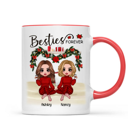Sitting On Bed Christmas Doll Best Friends Sisters Personalized Mug