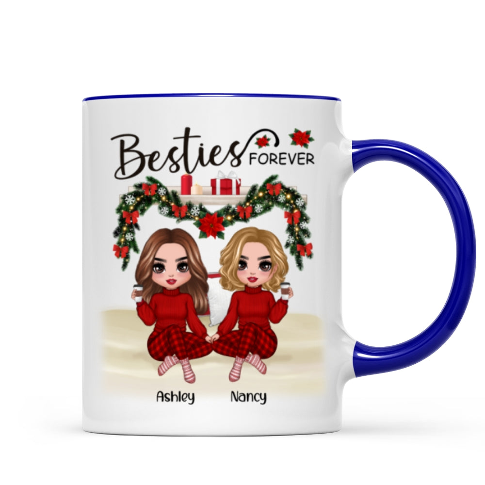 Sitting On Bed Christmas Doll Best Friends Sisters Personalized Mug