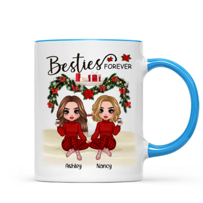 Sitting On Bed Christmas Doll Best Friends Sisters Personalized Mug