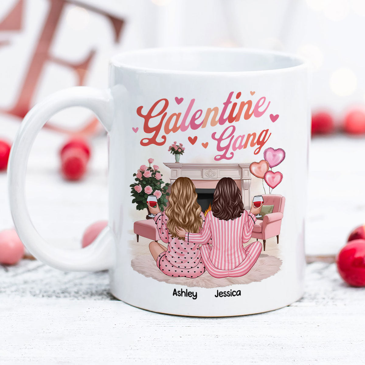 Galentine Gang Pretty Besties Sisters In House Personalized Mug, Mug, Social Club, Besties Gift