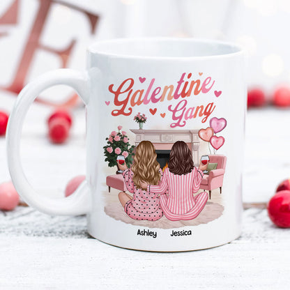 Galentine Gang Pretty Besties Sisters In House Personalized Mug, Mug, Social Club, Besties Gift