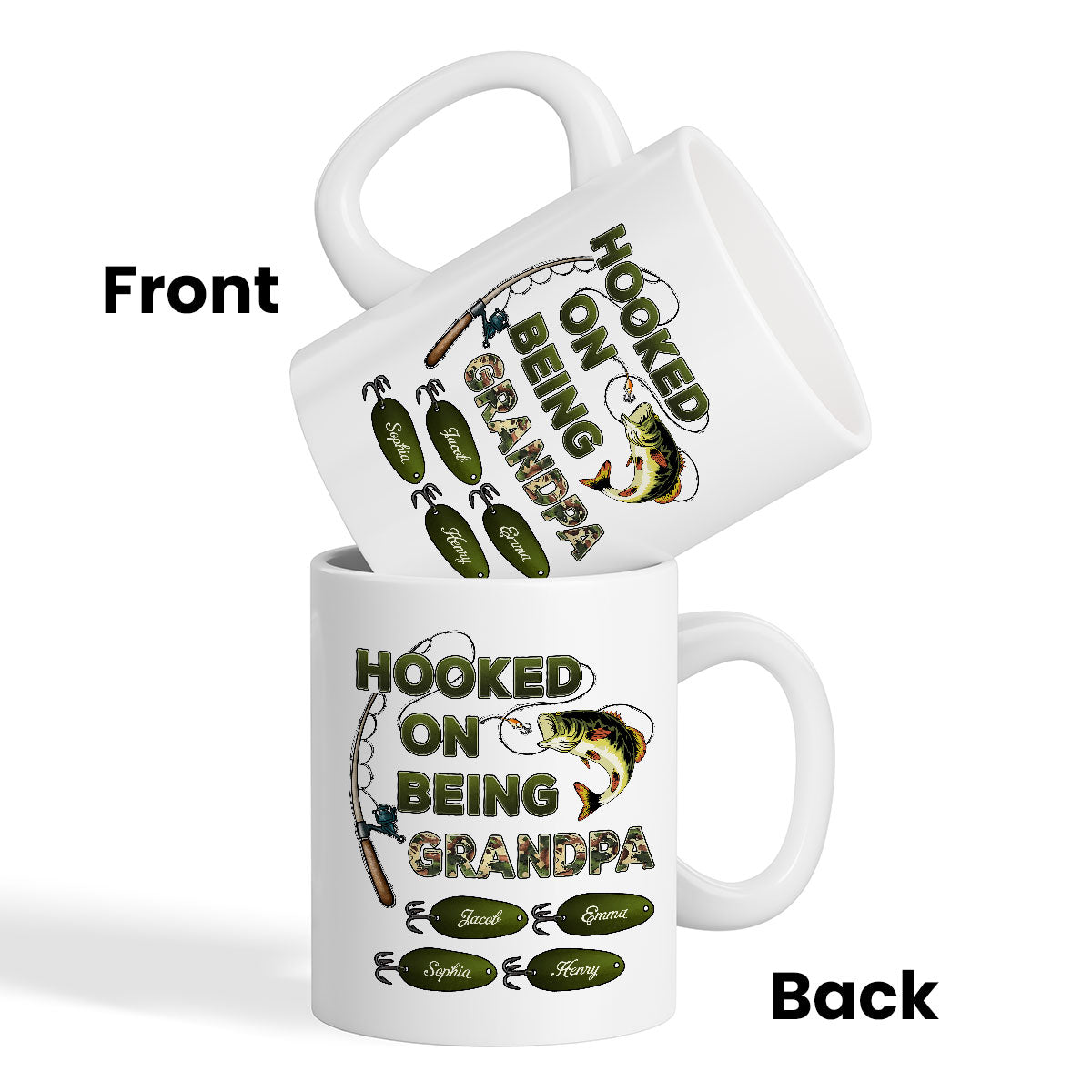 Hooked On Being Grandpa Fishing Camouflage Personalized Mug