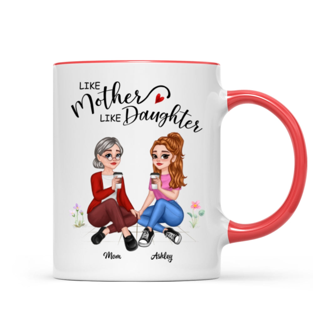 Like Mother Like Daughter Pretty Cartoon Mom & Daughter Personalized Mug