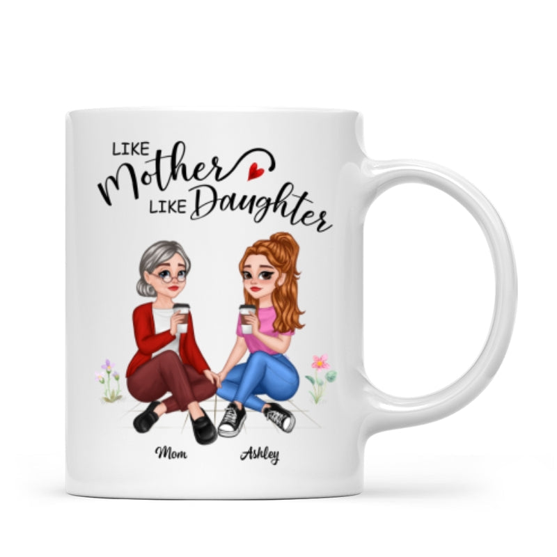 Like Mother Like Daughter Pretty Cartoon Mom & Daughter Personalized Mug