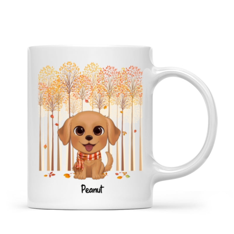 Fall Season Tree Line Watercolor Cute Dogs Personalized Mug