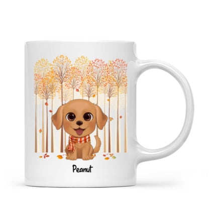 Fall Season Tree Line Watercolor Cute Dogs Personalized Mug
