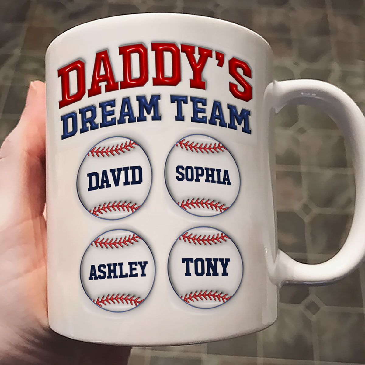 Daddy's Dream Team Baseball 3D Inflated Effect Personalized Mug