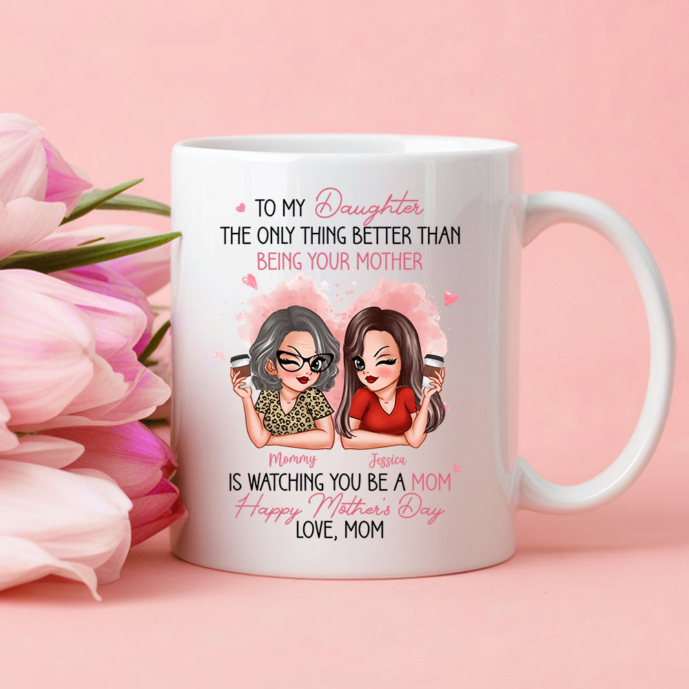 To My Daughter Personalized Ceramic Mug , Perfect Gift for Mother and Daughter, Featuring a Fun Design with Winking Characters