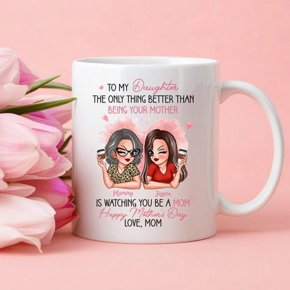 To My Daughter Personalized Ceramic Mug , Perfect Gift for Mother and Daughter, Featuring a Fun Design with Winking Characters