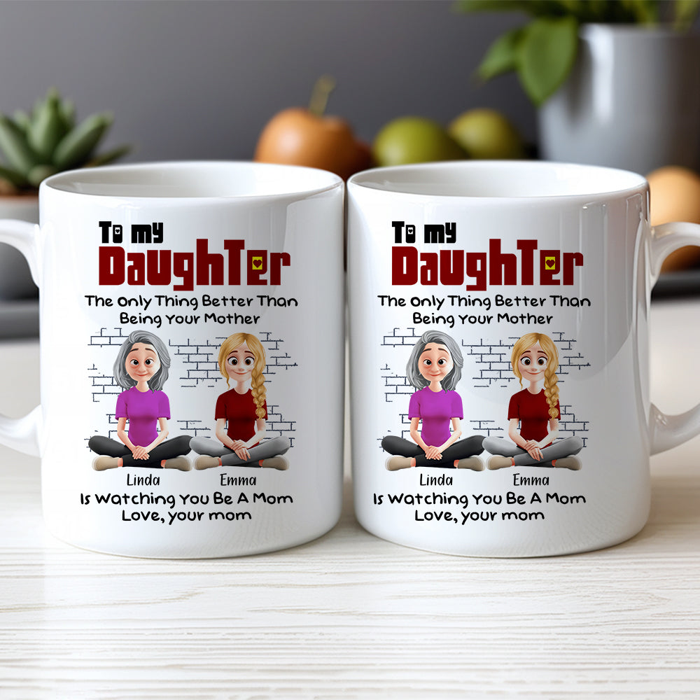To My Daughter Personalized White Ceramic Mug with Custom Names, Heartfelt Gift for Mother and Daughter on Special Occasions