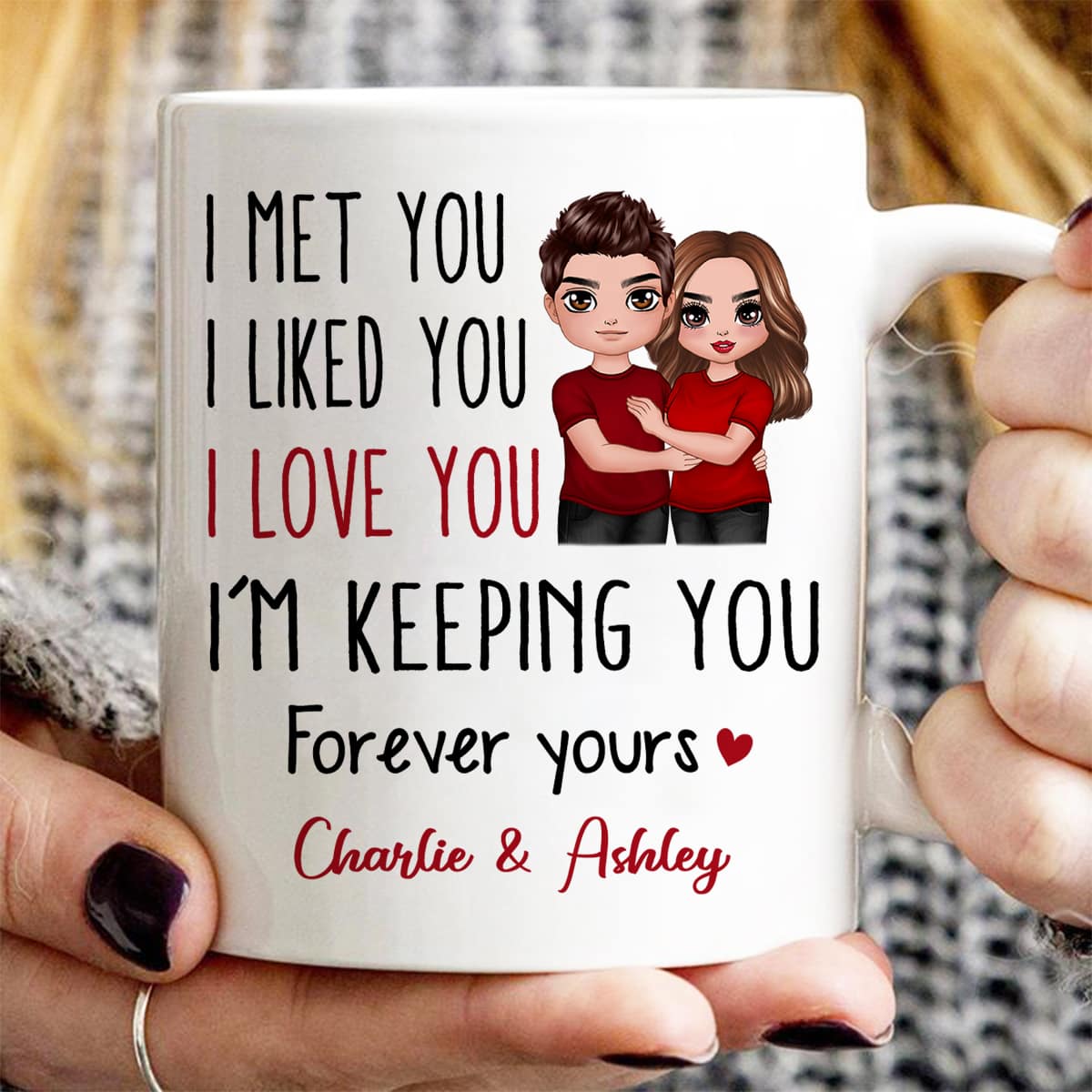 Doll Couple Standing Embracing I Met You I Love You Valentine's Anniversary Gift For Him For Her Personalized Mug