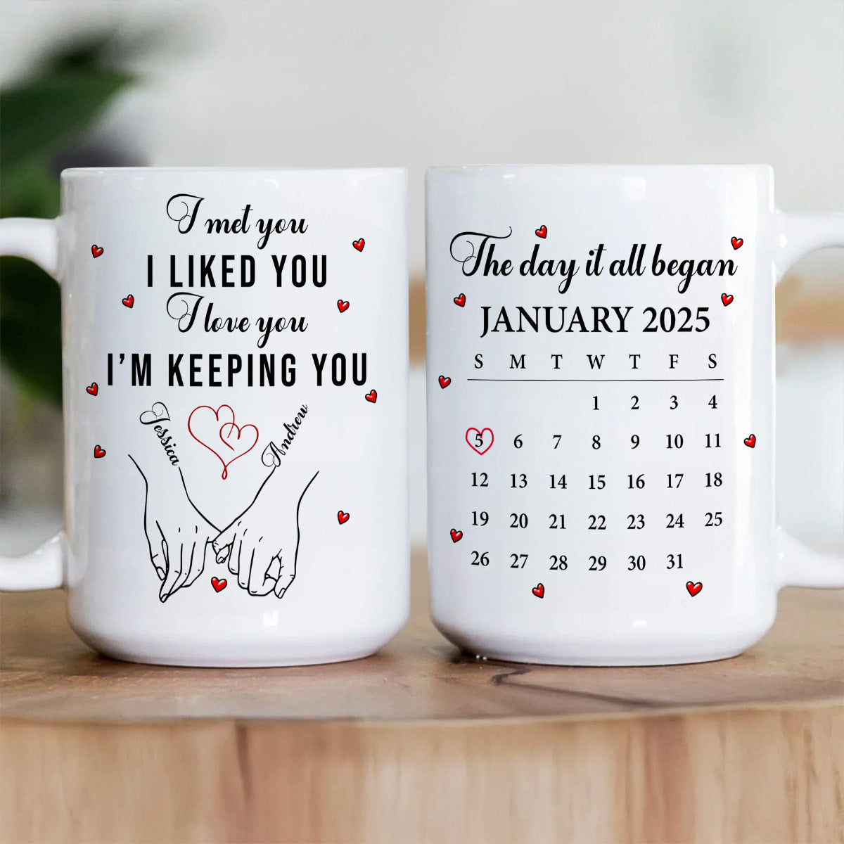 Custom White Ceramic Mug with Cute Love Quote & Calendar, Heartwarming Couple Coffee Mug Valentines Day Gift