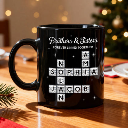 3D Shining Effect Brothers Sisters Crossword Puzzle Art - Personalized Mug - Christmas Gift For Siblings, Brothers, Sisters