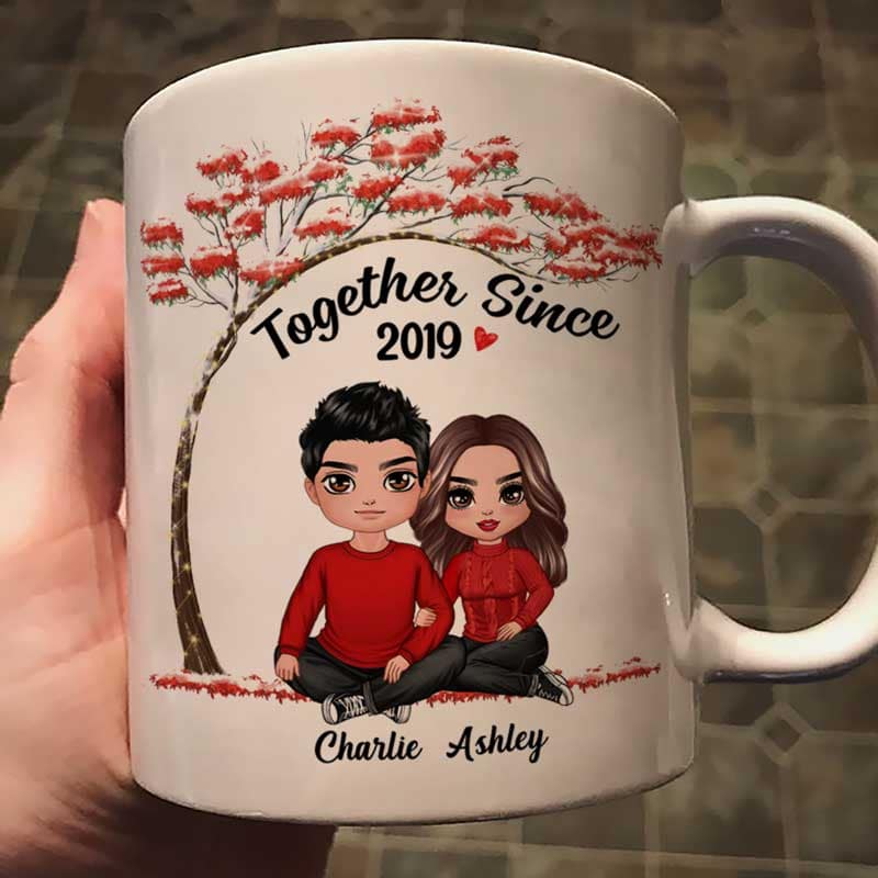 Embracing Couple Under Red Tree Gift For Him For Her Personalized Mug