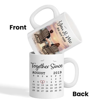 Eternal Sunset Beach Couple Back View Anniversary Calendar Personalized Mug, Gift, Anniversary Gift For Him, For Her