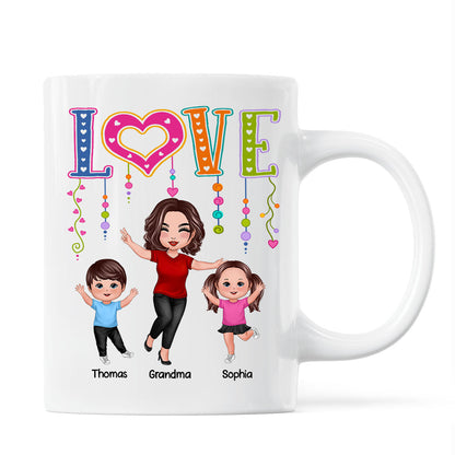 LOVE Happy Doll Grandma Mom With Kids Personalized Mug