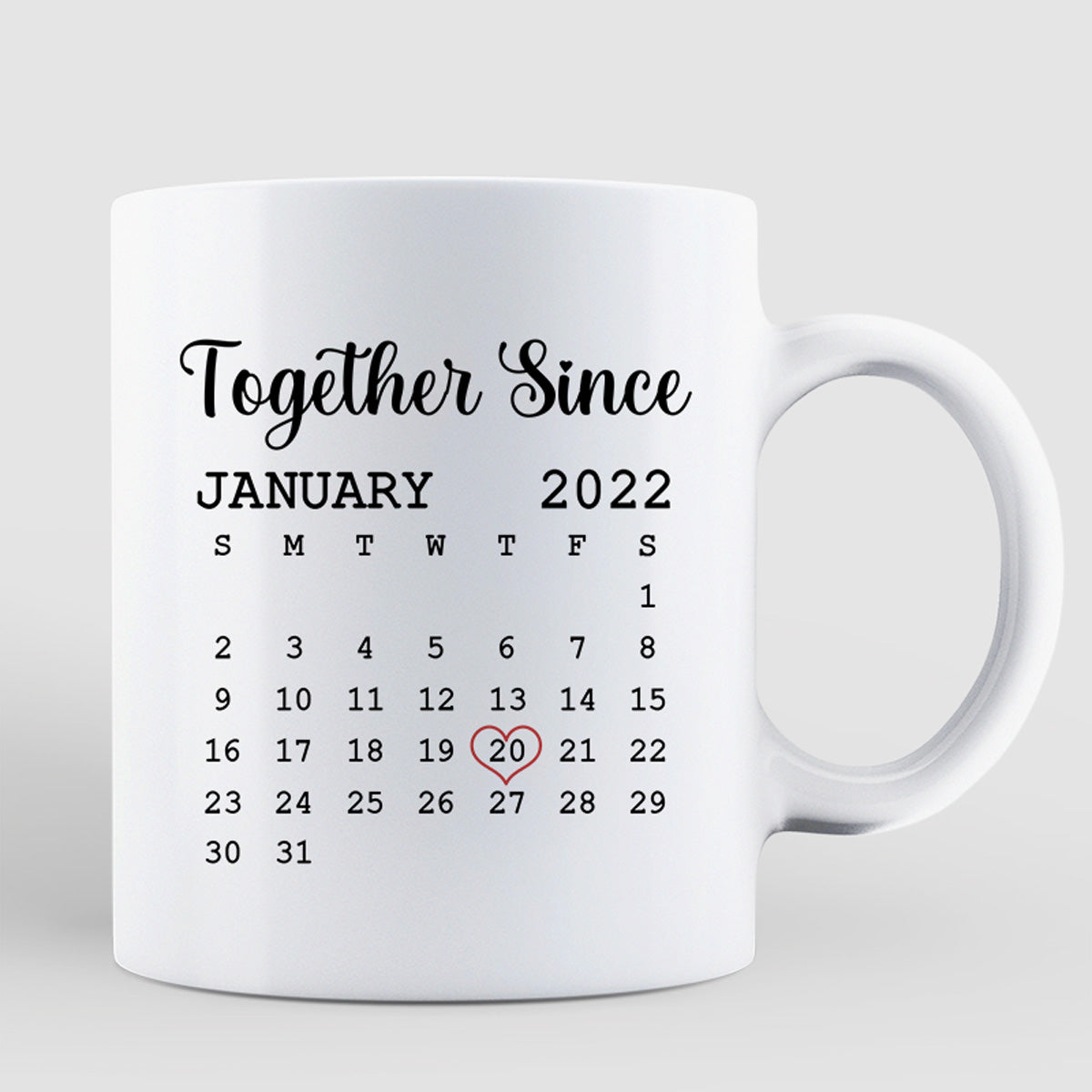 Cute Illustration Couple Calendar Anniversary Date Gift For Him For Her Personalized Mug