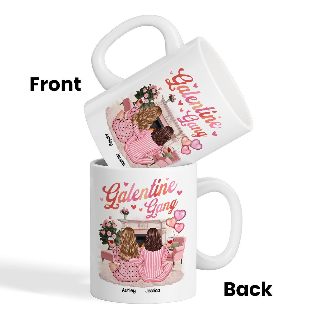 Galentine Gang Pretty Besties Sisters In House Personalized Mug, Mug, Social Club, Besties Gift