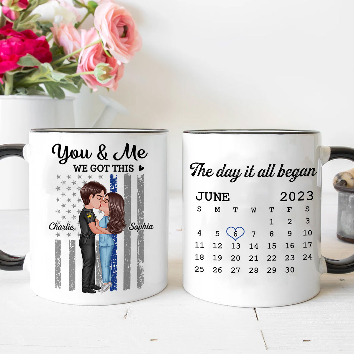 You & Me We Got This Hero Couple Kissing Anniversary Calendar Keepsake Personalized Mug