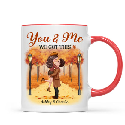 Couple Hugging Kissing In Fall Park Personalized Mug